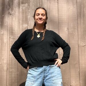 &merci Black Long Sleeve Cropped Sweater Top Size M